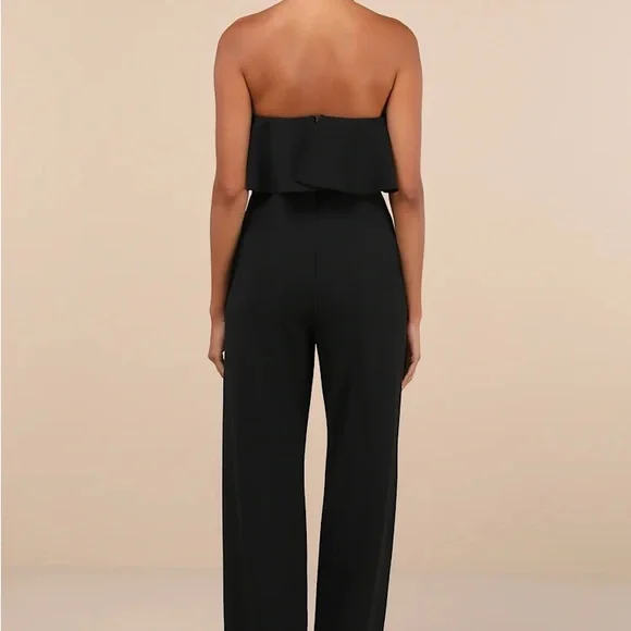 Lulus Elegant Flair Black Ruffled Wide-leg Halter Jumpsuit - Size S - Picture 5 of 6